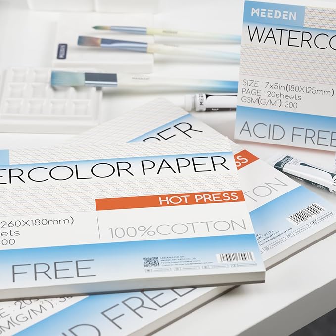 MEEDEN Watercolor Paper Block - 100% Cotton Watercolor Paper Pad of 20 Sheets, 140lb/300gsm, Acid-Free Art Paper for Watercolor, Gouache, Ink and More, 16" x 12" Rough