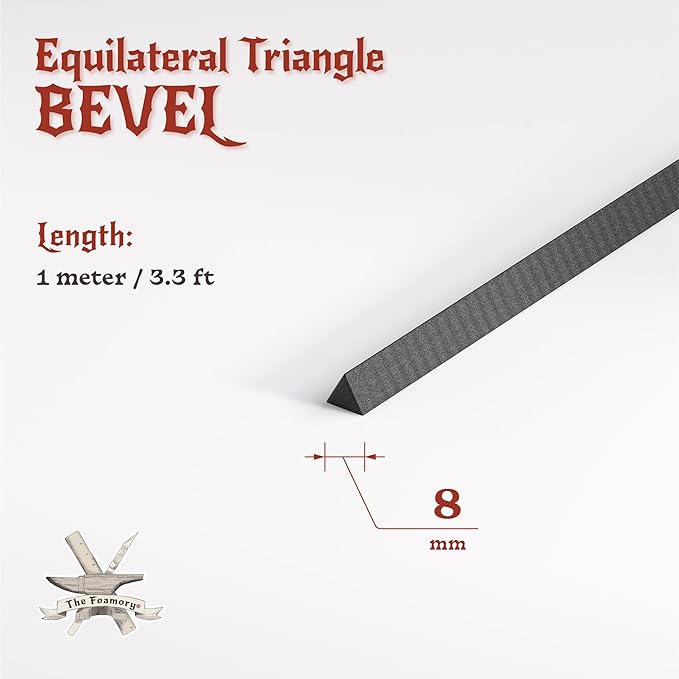 The Foamory's Instant Edge EVA Foam Pre Cut Equilateral Triangle Bevel. 5-30mm x 1M Black EVA Beveled Trim Save Time on Cosplay, Costume Edging and Armor Detail. High Density 85kg/m³ Craft Foam Dowel