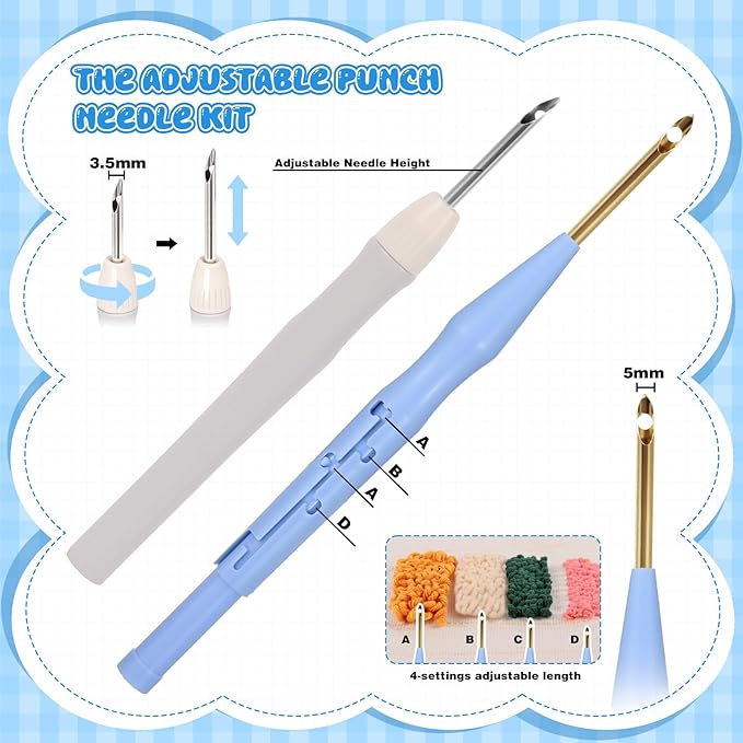 35Pcs Punch Needle Kit Adult Beginner, Adjustable Punch Needle Tool with Different Size Needles & Storage Case, Wooden Handle Embroidery Pen Set for Decoration, Gifts & DIY Craft Project