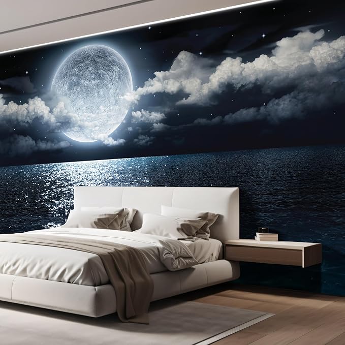 wall26 Wall Sticker/Wall Mural Sea Under Moonlight, Not Peel and Stick, Non-Woven Wallpaper Decorative for Bedroom, Living Room, Office - 108x168 inches