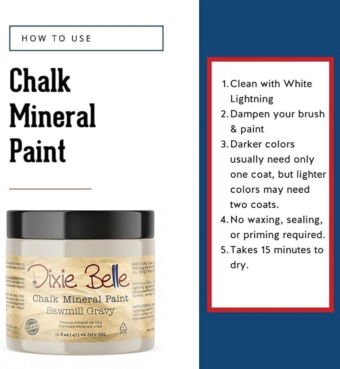 Dixie Belle Paint Company Chalk Finish Furniture Paint - Sawmill Gravy (16oz) - Matte Smooth Beige Chic Chalk Mineral DIY Furniture Paint