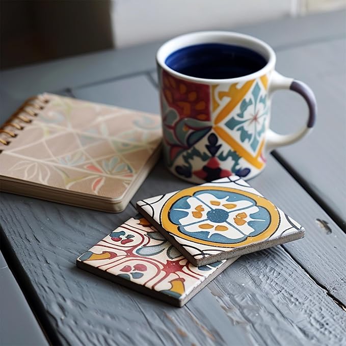 10pcs 4''x4'' Ceramic Tiles for Crafts, Blank Ceramic Coaster for Craft, White Unglazed Tile with Cork Backing Pad for Painting, Alcohol Ink, Acrylic Pouring, DIY
