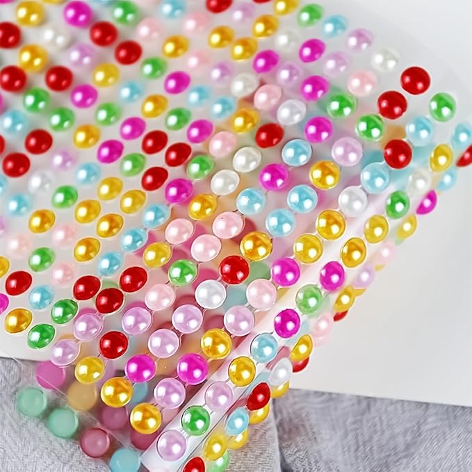 3090 Pcs 4 Sheets Pearl Rhinestone Stickers 3/4/5/6 mm Self Adhesive Craft Rhinestones Gems for Face Eyes Makeup Hair Body (Color_pearl-3/4/5/6mm)