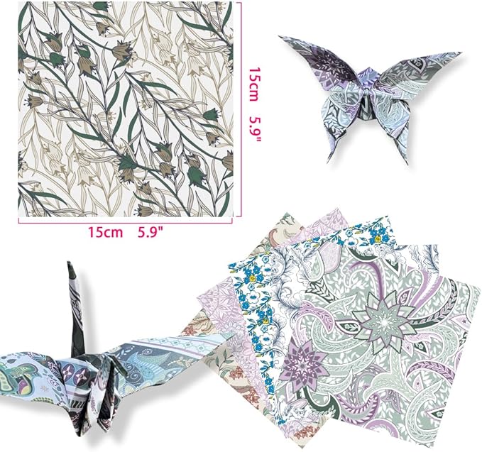 Square Origami Paper 6x6 Double Sided 50 Sheets 50 Colors 70GSM Origami Kit Japanese Chiyo Easy Fold Arts Crafts DIY Handwork Beginner Baroque