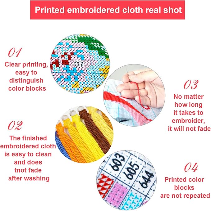 51buyoutgo 11CT Stamped Cross Stitch Kits for Adults - 16x16 in Beginner Embroidery Kit with Easy Funny Washable Animal Deer Pattern, Pre Printed Fabric, Fit for DIY Home Decor, Gifts & Stress Relief