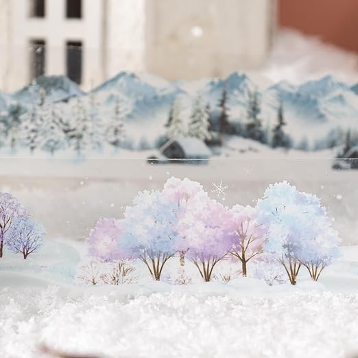 6 Rolls Winter PET Tape Set, Landscape Stickers for Journaling, Scrapbooking, and DIY Crafts, with Decorative Clip