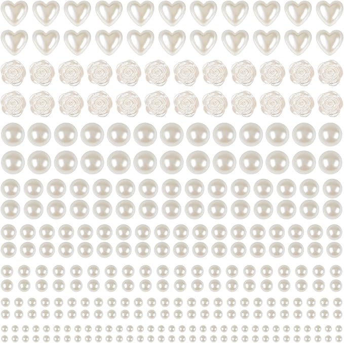 4366 PCS Self Adhesive Pearl Stickers，Pearl Stickers for Crafts Kids，Assorted Sizes & Shape Stick on Pearls for Hair, Face, Makeup, Eye 3mm/4mm/5mm/6mm/8mm/10mm/Rose/Heart Shape