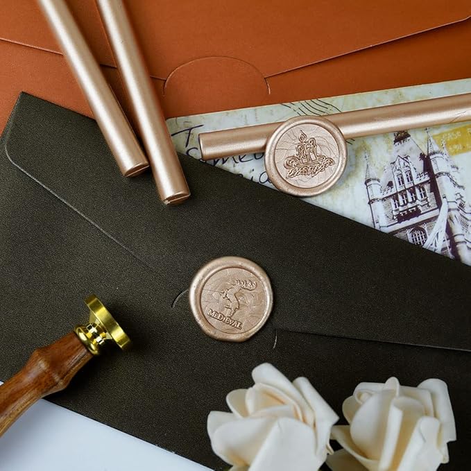 Champagne Gold Seal Wax Sticks for Large Glue Gun, Sealing Decoration for Wedding Invitation/Thanks Card Envelope/Shower Gifts Wrapping, 12 pcs/Box