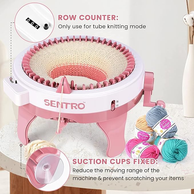 SENTRO 48 Needles Knitting Machine with Row Counter and Plain/Tube Weave Conversion Key, Efficiently DIY Scarf Hat Sock (48 Pink)
