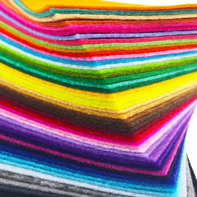 flic-flac 48PCS 8 x 8 inches (20 x 20cm) Assorted Color Felt Fabric Sheets Patchwork Sewing DIY Craft 1mm Thick … (20cm * 20cm, 48pcs)
