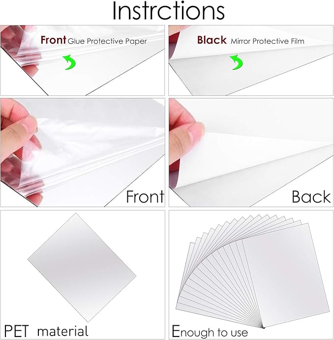 BBTO 20 Pcs Mirror Sheets, 4''x 6'' Self Adhesive Non Glass Cut to Size Mirror Stickers Tiles, Safe Unbreakable Plastic Small Frameless for Classroom, Childroom & DIY Craft