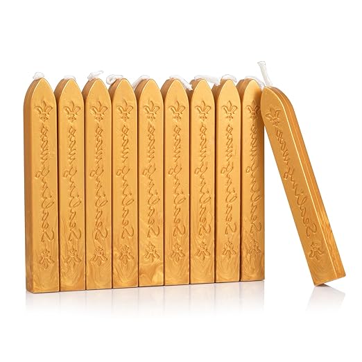 Mceal Sealing Wax Stick with Wick Flower De Luce of France Retro 10 Pieces Pack(Golden Rod)