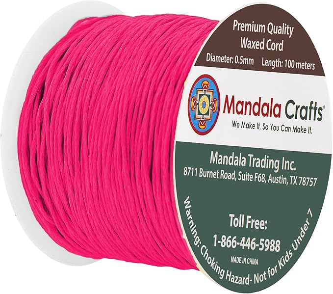 Mandala Crafts 0.5mm 109 Yards Hot Pink Cotton Waxed Cord for Jewelry Making Bracelet Cord Waxed String - Beading String Thread Jewelry Cords for Necklaces String