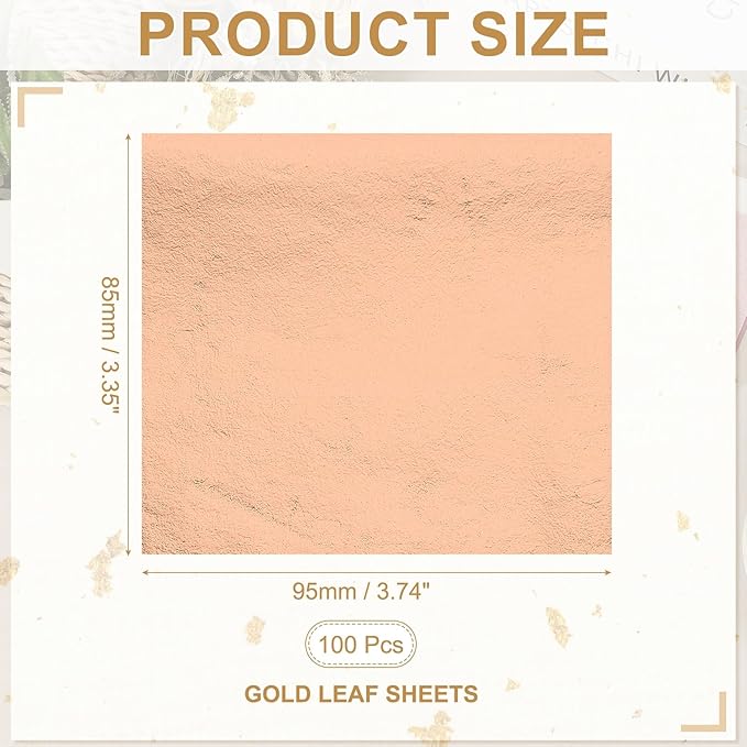 PATIKIL Gold Leaf Sheets for Art 3.7" x 3.4", 100 Pcs Gold Foil Sheet Metallic Leaf Papers for DIY Crafts Resin Furniture Nails Paintings Home Decoration, Rose