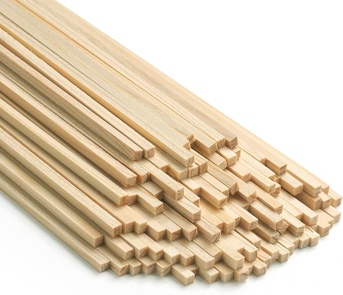 Square Wooden Dowel Rods Wood Sticks for Crafts 1/8"x 12", 100 PCS Square Wood Dowels Wooden Sticks for Crafting, Unfinished Pine Hardwood Sticks for Models Making Miniatures Woodworking Dollhouses