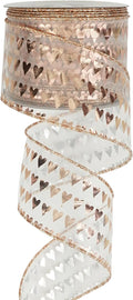 MEEDEE Heart Wired Ribbon - 2.5 Inch Rose Gold & Pink Sheer Organza Ribbon, 25 Yards Roll, Perfect for Valentine Bows & Decor