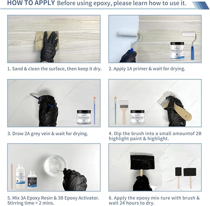 GLAINTE White Marble Countertop Paint Kit - Epoxy Countertop Refinishing Kit for Kitchen Bathroom Cover 35-38 Sq.Ft