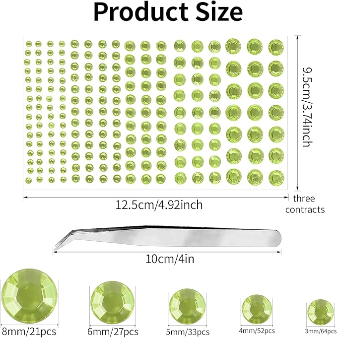 Self Adhesive Face Gems and Pearls for Makeup, Festival Jewels, Hair Gems Pearls, 3/4/5/6/8 mm Round Rhinestone Stickers for Face, Eye, Makeup, Body, Crafts 591Pcs (08_Light Yellow)