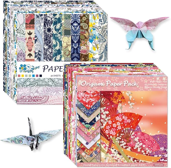 Origami Paper Kit Dobule Sided 100 Sheets 100 Colors 6 Inch Japanese Chiyo Square Easy Fold Arts Crafts DIY Handwork Origami Papers Beginner Sakuras Baroque