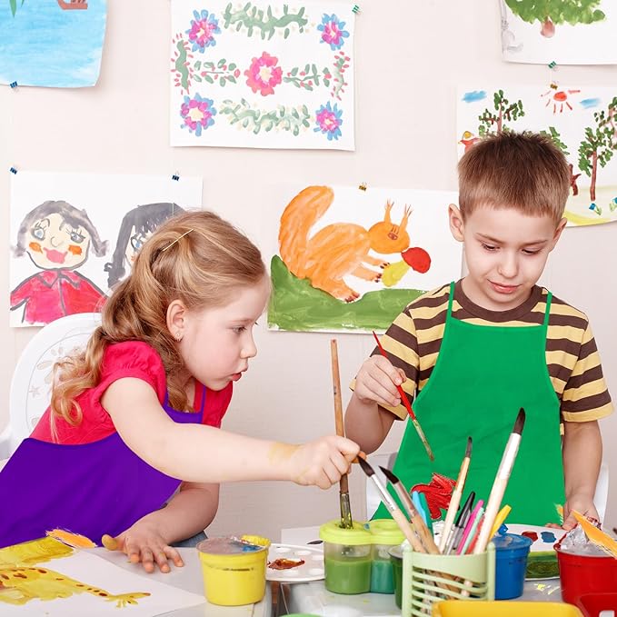 PLULON 15 Pcs Kids Painting Aprons, Kids Apron for Painting Rose Red Aprons Art Apron Smocks Bulk for Art Activity Craft Home Kitchen Classroom Party Supplies