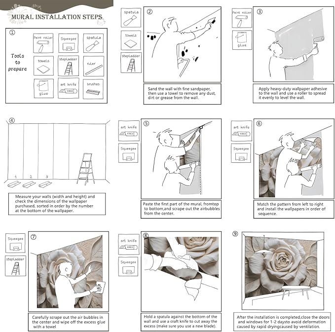 AFZEVEB-3D Rose Flower Wallpaper Large Floral Wall murals for Bedroom 159"x107"(Not Peel and Stick)