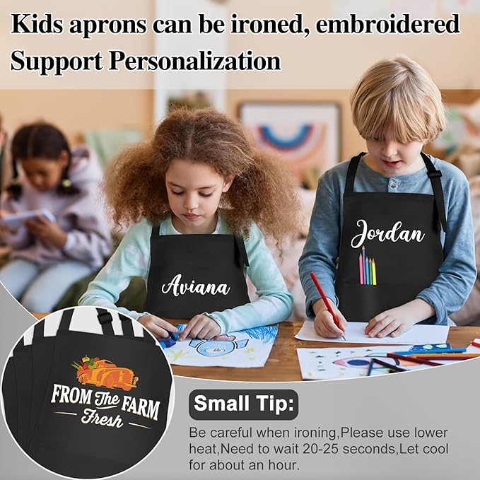 12 Pack Kids Apron Bulk with 2 Pockets Adjustable Chef Art Apron Kids Painting Aprons for Cooking Baking Painting Crafting Grilling Activity（Black）