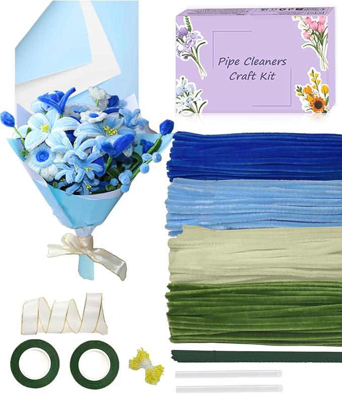 Pipe Cleaners, 400 Pieces Chenille Stems for Flower Bouquet Making, Fuzzy Sticks for DIY Projects, STEM Activities, Length 11.8 inches(30cm), Beginner-Friendly Birthday Gifts for Craft Lovers (Blue)