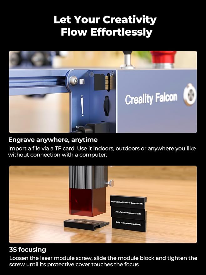 Creality 72W Output Power Laser Engraver, Falcon Pro 10W with Air Assist Laser Engraving Machine, CNC Machine Laser Engraver for Wood and Metal, Paper, Acrylic, Leather