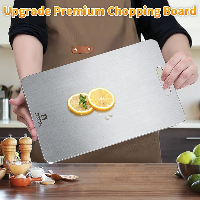 Pure Titanium Cutting Board, Stainless Cutting Boards for Kitchen, Double-Sided Food Grade Chopping for Meat, Vegetable & Fruit (12 * 18 IN)
