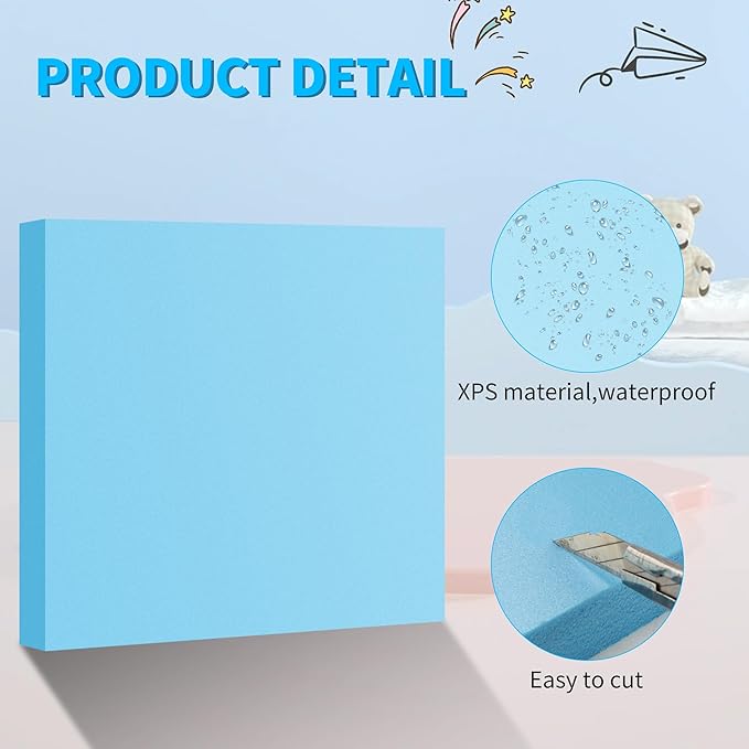 LuckyFoam Blue 4 Pack 12x12x1 inch Foam Sheets 1 Inch Thick Polystyrene Rectangles XPS Foam Board Craft for Insulating DIY Modeling Art Supplies