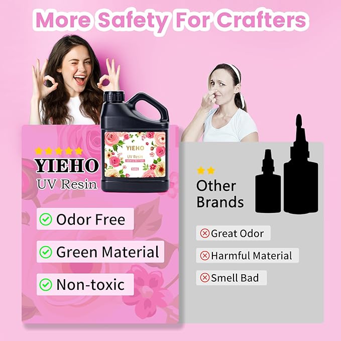 UV Resin 1500g -Bulk Upgraded Crystal Clear Hard UV Fast Curing Epoxy Resin Supplies for Craft Jewelry Making with Sticks and Gloves