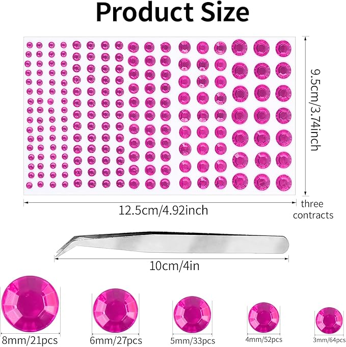 Self Adhesive Face Gems and Pearls for Makeup, Festival Jewels, Hair Gems Pearls, 3/4/5/6/8 mm Round Rhinestone Stickers for Face, Eye, Makeup, Body, Crafts 591Pcs (10_Pink)