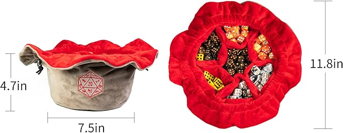 Large Dice Bags D&D with Pockets Khaki Storage Bag D20 Logo for DND RPG Game Dices - Capacity 200+ Dice