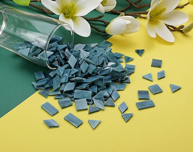 Lanyani Glass Mosaic Tiles - Mixed Colorful Shapes (Square, Rectangle, Diamond, Triangle) - 200 Pieces - Grey