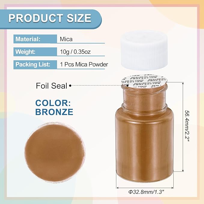 uxcell 10g/0.35oz Cosmetic Grade Mica Powder, 600 Mesh Mica Powder Natural Resin Epoxy Pigment Powders for Casting Resin, Candle Dye, DIY Nail Polish and Lip Gloss, Bronze