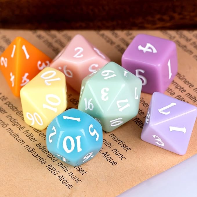 DND Dice Set -D&D Polyhedral Dice (7 Pcs) with Gift Leather Dice Bag for Dungeons and Dragons Role Playing Dice Games RPGs(7Pcs-Macaron)