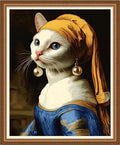 Disnesart Cross Stitch Stamped Full Embroidery Kits DIY 11CT Cotton Thread Printed DIY Needlepoint Kits Craft Needlework Set Cross-Stitch Stamped Sets-Abstract cat with Pearl Earrings 16x20 inch