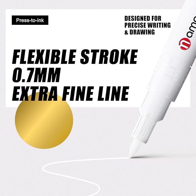 White Paint Marker Pens 6 Pack 0.7mm Extra Fine Tip, Permanent Acrylic Ink for Rock, Wood, Metal, Glass, Ceramic, Plastic, Canvas, Pens for DIY Crafts, Art & Fine Detailing