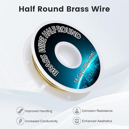Half Round Brass Wire 18 Gauge 1.02x0.51mm Jewelry Craft Wire - 1.3 oz 31 Feet for Metal Working, Beading Supplies