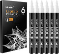 SFAIH Chalk Markers for Blackboard - White 6 Pack 0.7mm Fine Tip, Wet Erase Liquid Chalk Marker for Blackboard, Menu, Bistro, Signs, Windows, Glass, Food Labels, Dust-Free, Non Toxic