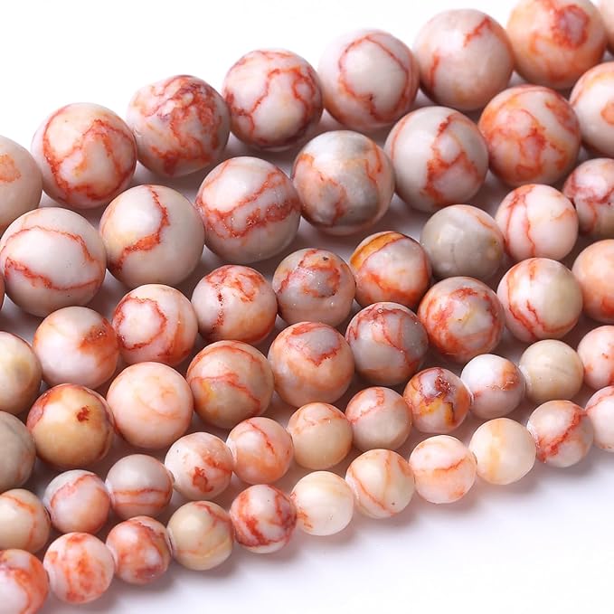 36PCS 10MM Red Network Stone Beads Energy Healing Beads for DIY Jewelry Bracelet Necklace Making for Jewelry Making 15Inch