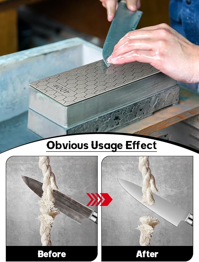 5PCS Diamond Sharpening Stones, Kalolary Knife Sharpener Stone Grit Diamond Sharpener Plate Honing Stone with Non-slip Base for Chisels Camp Kitchen Outdoor Knife Tools (400/600/800/1000/1200 Grit)