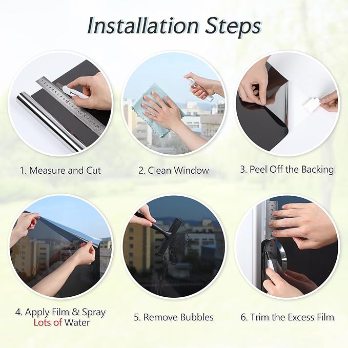 DOWELL One Way Window Privacy Film with 3 Tools Window Tint for Home Sun Blocking Heat Control Anti UV Reflective Mirror Covering See Out Not in for House and Office Black Silver 35.4" X 157.4"
