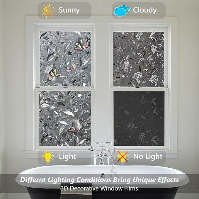 Kromapolis Window Film, Window Privacy Film Frosted, Vinyl Glass Covering, Stained Glass Decorative Film, Static Window Clings, Non-Adhesive (Grayish Black, 29.5 x 157.4 inch)