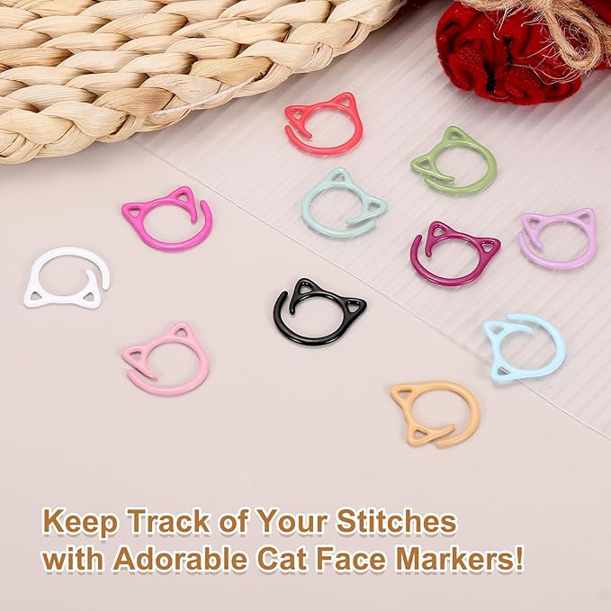 PATIKIL Cat Crochet Stitch Markers, 12 Pack Stitch Marker for Knitting Crocheting Supplies Cute Metal Spiral Knit Clip Ring Counters for Crochet Yarn DIY Crafts, White