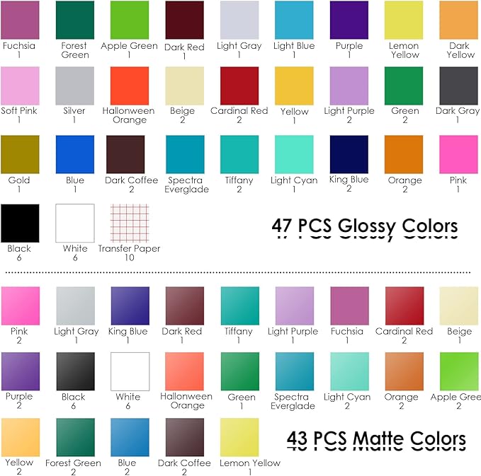 HTVRONT Permanent Vinyl for Cutting Machine-100 Pack 12 "x12 Adhesive Vinyl Sheets Set, 90 Sheets Permanent Bundle & 10 Transfer Tape for Projects and Crafting