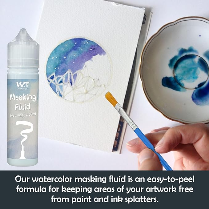 Blue Masking Fluid for Watercolor Painting 60ml, Resistant Ink and Pouring Paint, Watercolor Masking Fluid Keeps Areas Colorless and Edges Sharp