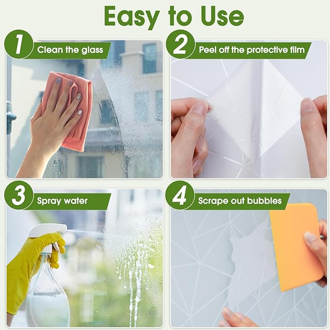 Coavas Window Privacy Film, Frosted Glass Static Cling, Decorative for Bathroom Door Covering, UV Blocking Window Cling, Non-Adhesive Vinyl Sticker, Day and Night Windows Tint for Home, 35.4x157.5 in