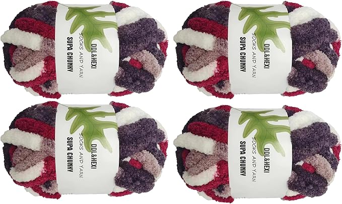 DDL&HEXI 4 Pack Super Chenille Chunky Yarn for Hand Knit, Blanket Making Kit, Jumbo Knitting, 4x8oz (226g) per Bag, Soft Polyester for Crochet, Knitting, and DIY Projects(241-4)