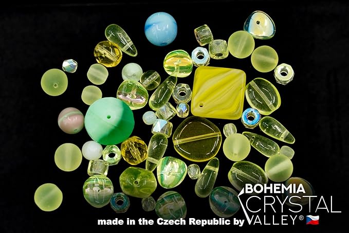 0.88oz (25g) Glow-Under-Blacklight Crystal Glass Bead Mix, Different Size & Color Uranium Czech Vintage Glass Bead Mix